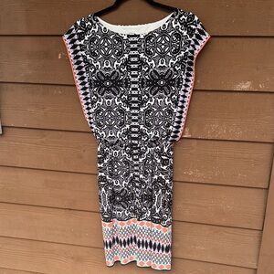 London Style Black and White Ornate Midi Dress